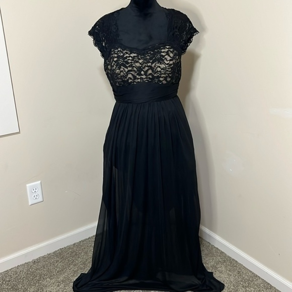 Eureka Sweetheart Neck Lace Sequin Bodice A-Line Floor Length Black Dress